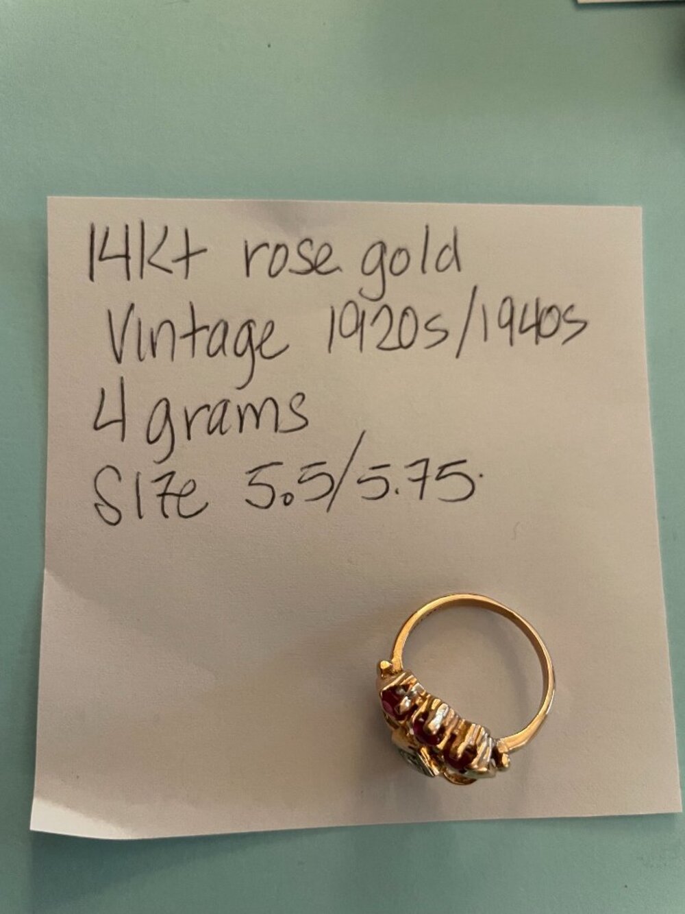 Vintage 14k Gold Ring Rose Gold 1920s - 1940s Art Deco Sz 5.5 RARE 4 grams - Picture 14 of 14